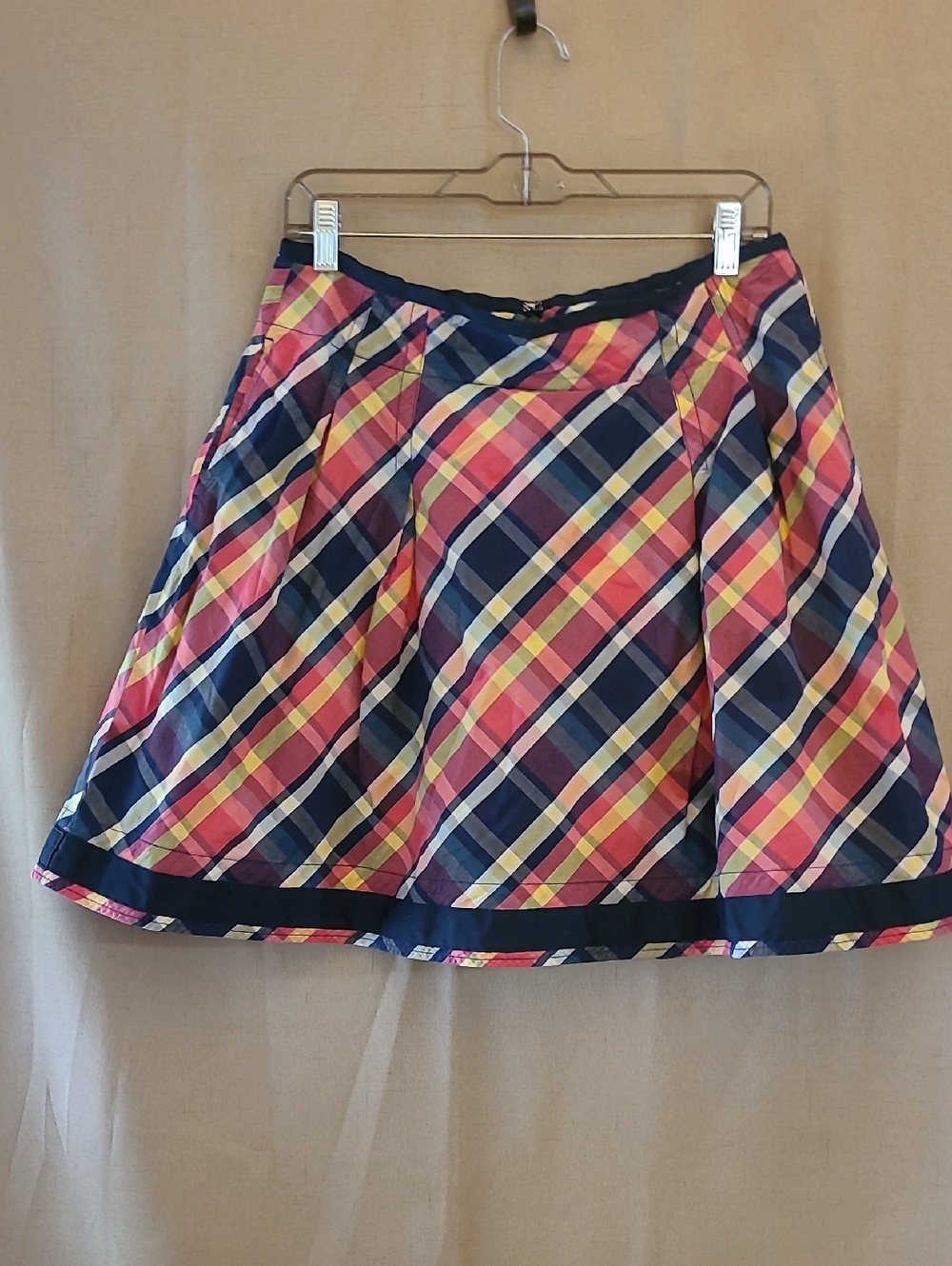 L.L. Bean Plaid Circle Skirt in Pink, Navy & Yellow